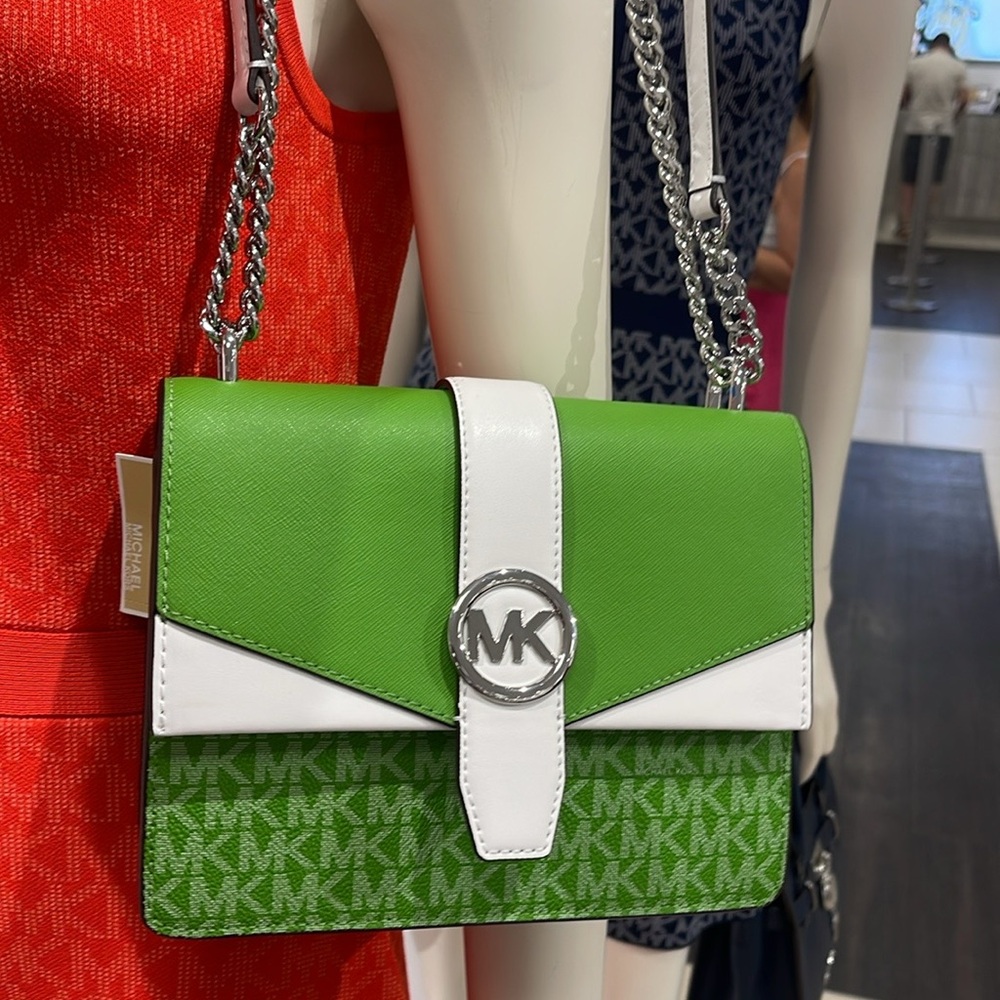 Michael Kors Greenwich Small Color-Block Signature Logo Flap Crossbody XBODY Bag - Picture 4 of 16